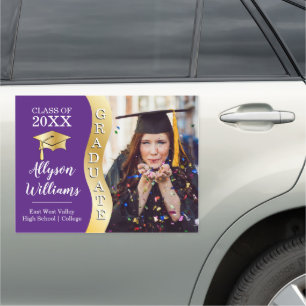 Purple Gold Graduate Wave Grad Cap Photo Car Magnet