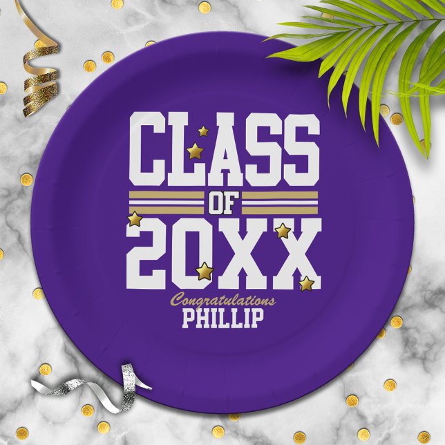 Purple|Gold Graduating Class Year Paper Plates (Creator Uploaded)