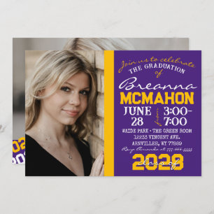 Purple & Gold Graduation 2 Photo Invitation