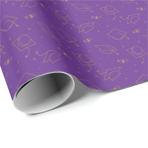 Purple  Gold Graduation Cap Toss Wrapping Paper