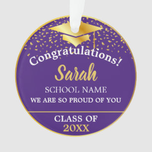 Purple Gold Graduation Class Of 2024 Custom Name Ornament