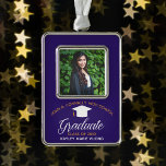 Purple Gold Graduation Custom 2025 Graduate Photo Christmas Ornament<br><div class="desc">This purple custom senior graduation Christmas ornament gift features chic white and gold typography under a high school or college name for the class of 2025. Customize with your graduating year under your photo for a great personalized graduate photograph present.</div>
