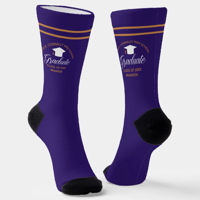 Purple Gold Graduation Custom 2026 Graduate Socks (Angled)