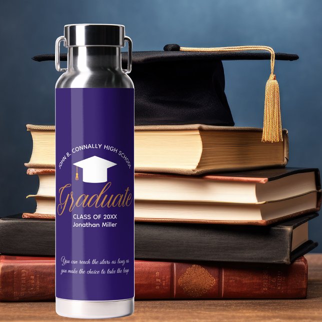 Purple Gold Graduation Customized Graduate Water Bottle (Creator Uploaded)