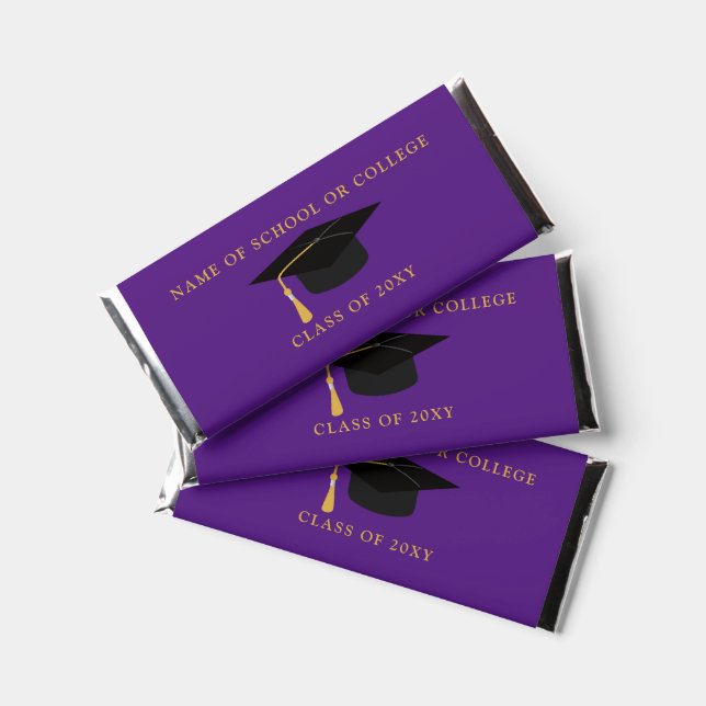 Purple Gold Graduation Hat Graduation Party  Hershey Bar Favors (Front)