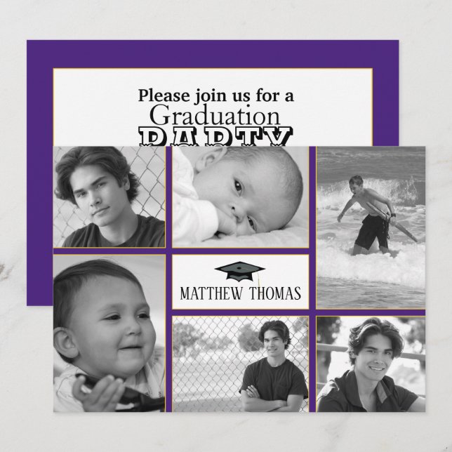 Purple & Gold Graduation Invitation, Matte 5" x 7" Invitation (Front/Back)