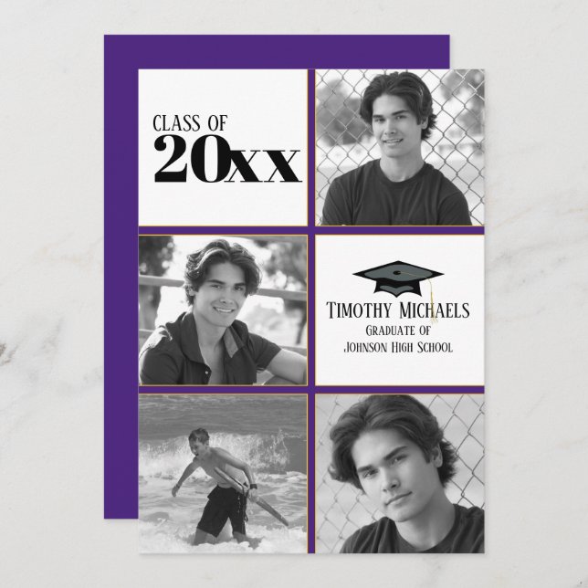 Purple & Gold Graduation Invitation, Matte 7" x 5" Invitation (Front/Back)