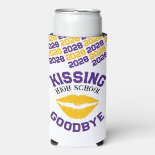 Purple & Gold Graduation Kissing School Goodbye Seltzer Can Cooler