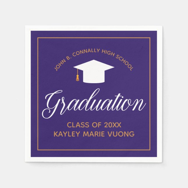 Purple Gold Graduation Party Custom 2024 Graduate Napkins (Front)