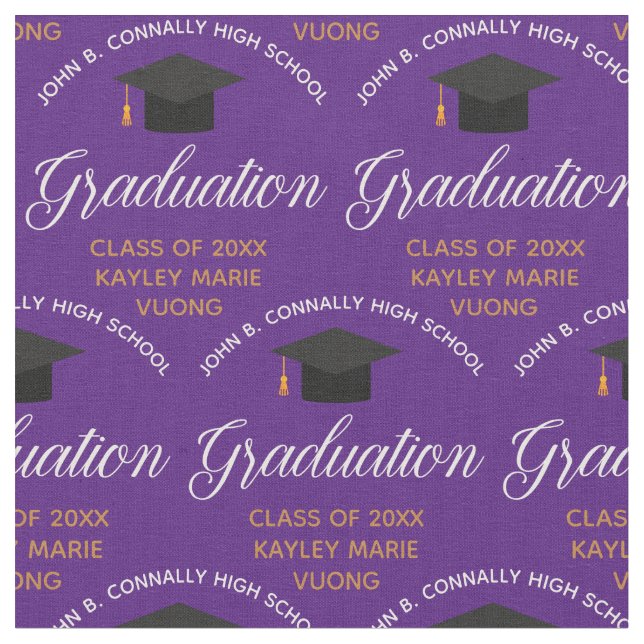 Purple Gold Graduation Personalized Graduate Fabric (Close Up)