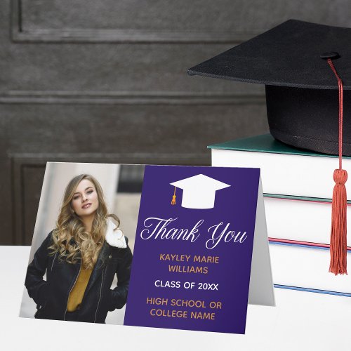 Purple Gold Graduation Photo 2024 Graduate Thank You Card