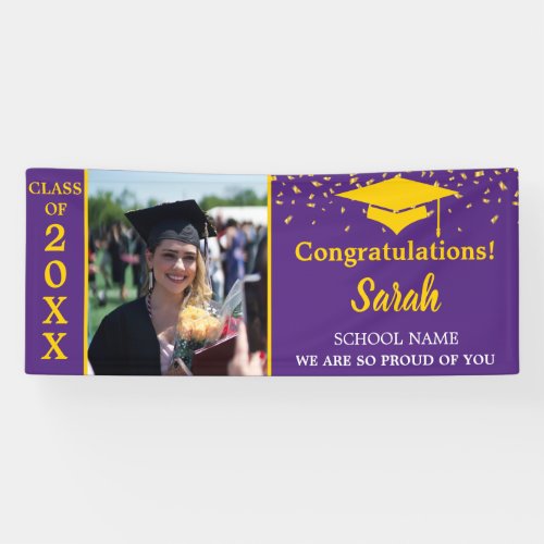 Purple  Gold Graduation Photo Class Of 2023 Banner
