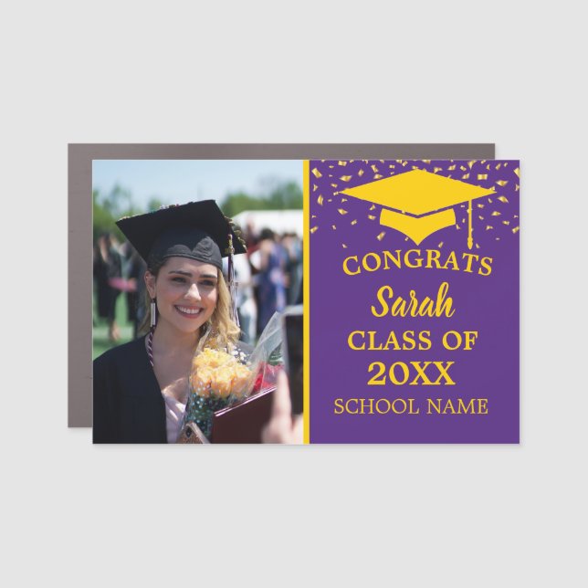 Purple & Gold Graduation Photo Class Of 2023 Car Magnet (Front)