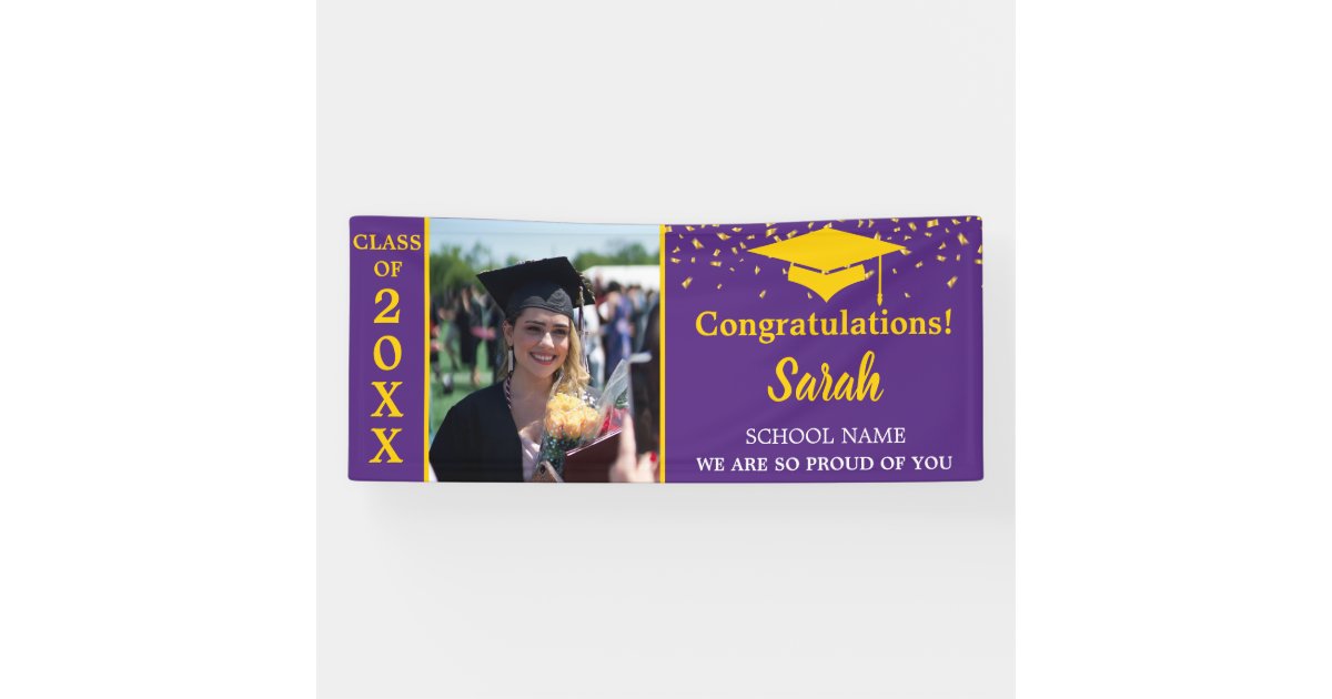 Purple & Gold Graduation Photo Class Of 2025 Banner | Zazzle