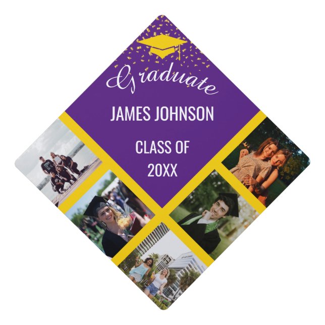 Purple & Gold Graduation Photo Class Of 2025 Graduation Cap Topper (Front)