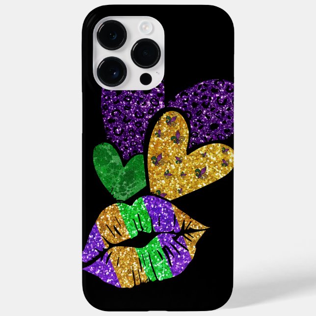 PURPLE GOLD GREEN MARDI GRAS HEARTS & LIPS Case-Mate iPhone CASE (Back)
