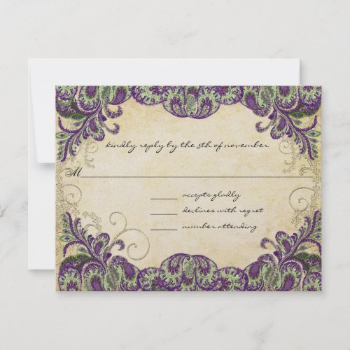 Purple Gold &amp; Green Peacock Wedding RSVP