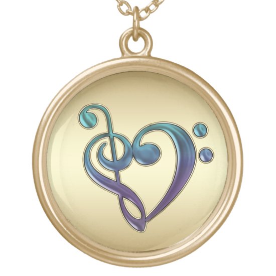 Purple Gold Green Treble Bass Clef Heart Necklace