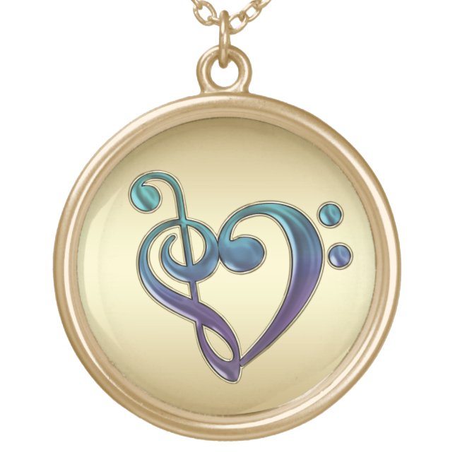 Purple Gold Green Treble Bass Clef Heart Necklace (Front)
