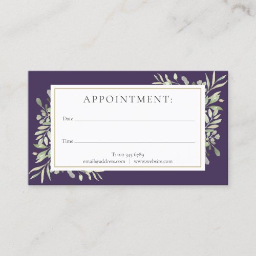Purple Gold Greenery Appointment Card