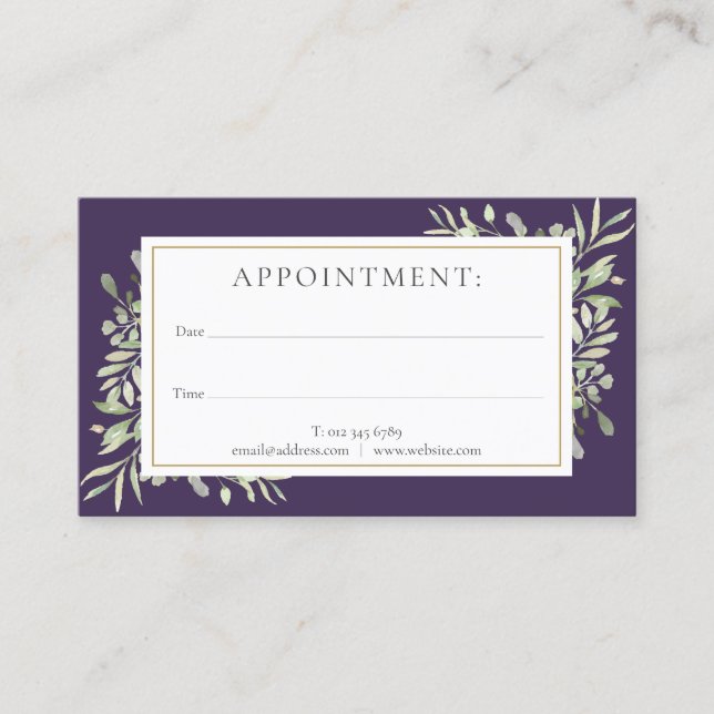 Purple Gold Greenery Appointment Card (Front)
