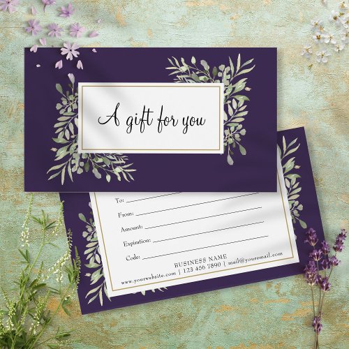 Purple Gold Greenery Business Gift Certificate