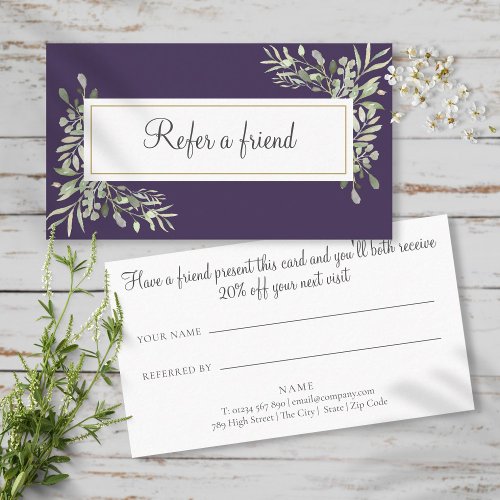 Purple Gold Greenery Business Referral Card