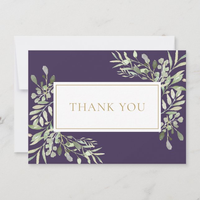 Purple Gold Greenery Funeral Memorial Thank You Card (Front)