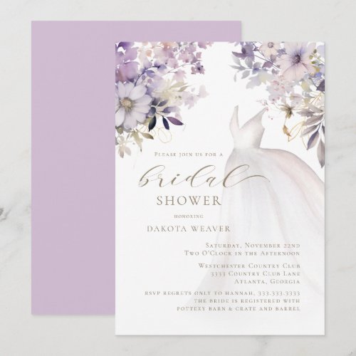 Purple Gold Greenery Wedding Dress Bridal Shower