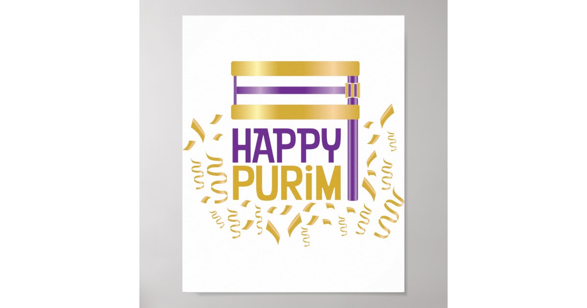 Purple Gold Happy Purim and Grogger Poster | Zazzle