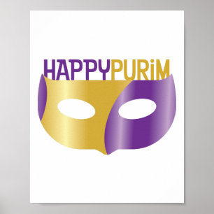 Purple Gold Happy Purim and mask Poster