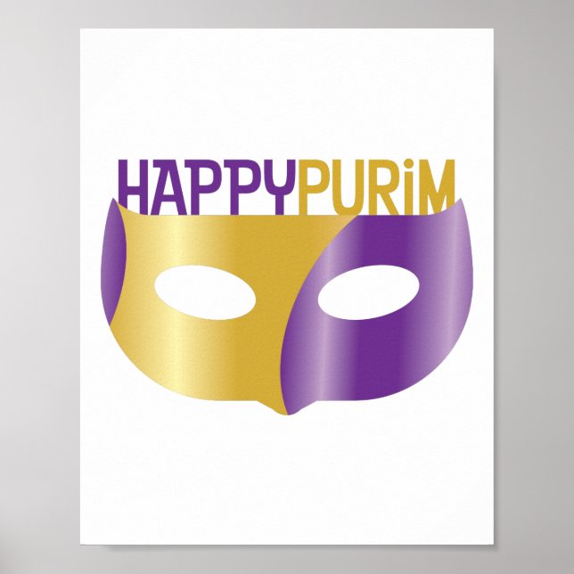 Purple Gold Happy Purim and mask Poster (Front)