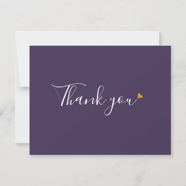 Purple Gold Heart Chic Script Business Thank You Card (Front)