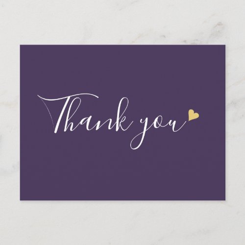 Purple Gold Heart Script Business Thank You Postcard