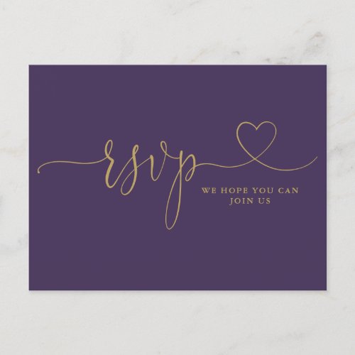 Purple Gold Heart Script Song Request RSVP Card