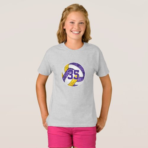 Purple gold her volleyball team colors custom T_Shirt