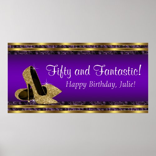 Purple Gold High Heel Birthday Party Banner Poster