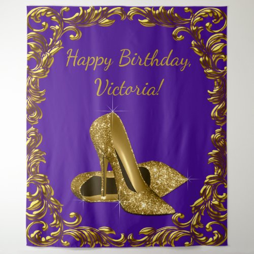 Purple Gold High Heel Birthday Party XL Backdrop