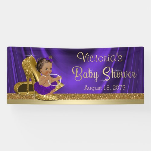 Purple Gold High Heel Shoe Ethnic Girl Baby Shower Banner