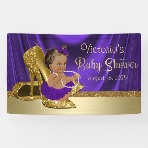 Purple Gold High Heel Shoe Ethnic Girl Baby Shower Banner