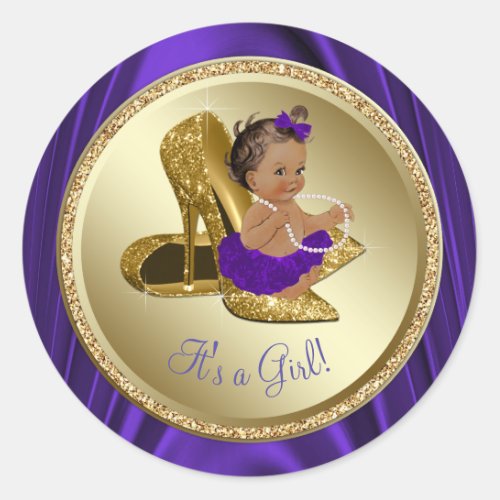 Purple Gold High Heel Shoe Ethnic Girl Baby Shower Classic Round Sticker