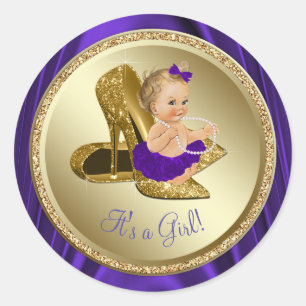 Purple Gold High Heel Shoe Girl Baby Shower Classic Round Sticker