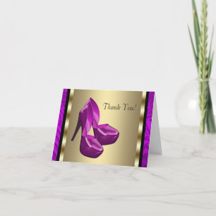Purple Gold High Heel Shoes Zebra Thank You Cards