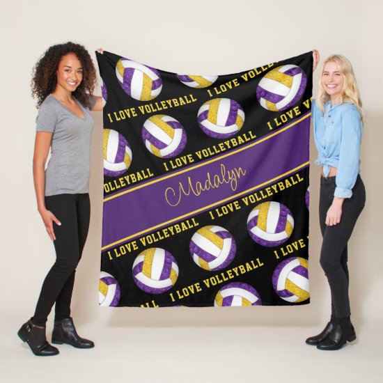 purple gold I love volleyball girly personalized fleece blanket