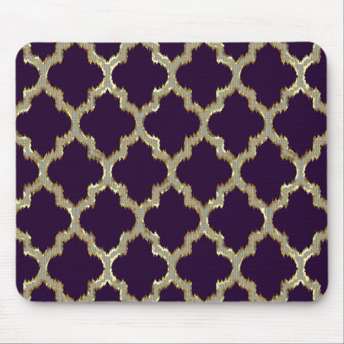 Purple  Gold Ikat Tribal Geometric Pattern Mouse Pad