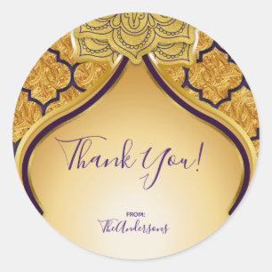 Purple & Gold Indian Arabian Moroccan Party Favor Classic Round Sticker