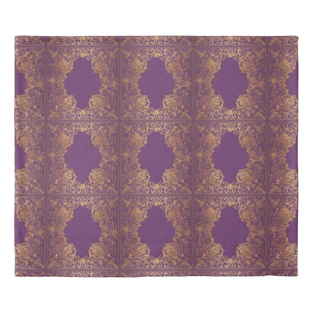 Purple Gold Indian Inspired Diamond Pattern  Duvet Cover (Front)