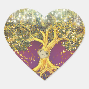 Purple & Gold Initials in Oak Tree Wedding Seal