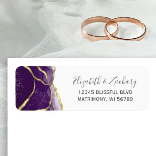 Purple Gold Ink Wedding Return Address Label