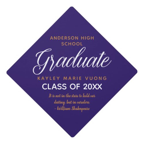 Purple Gold Inspirational Quote Graduate Custom Graduation Cap Topper